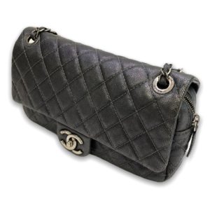 Used! Chanel Easy Flap bag metallic black Rhw Holo 18”